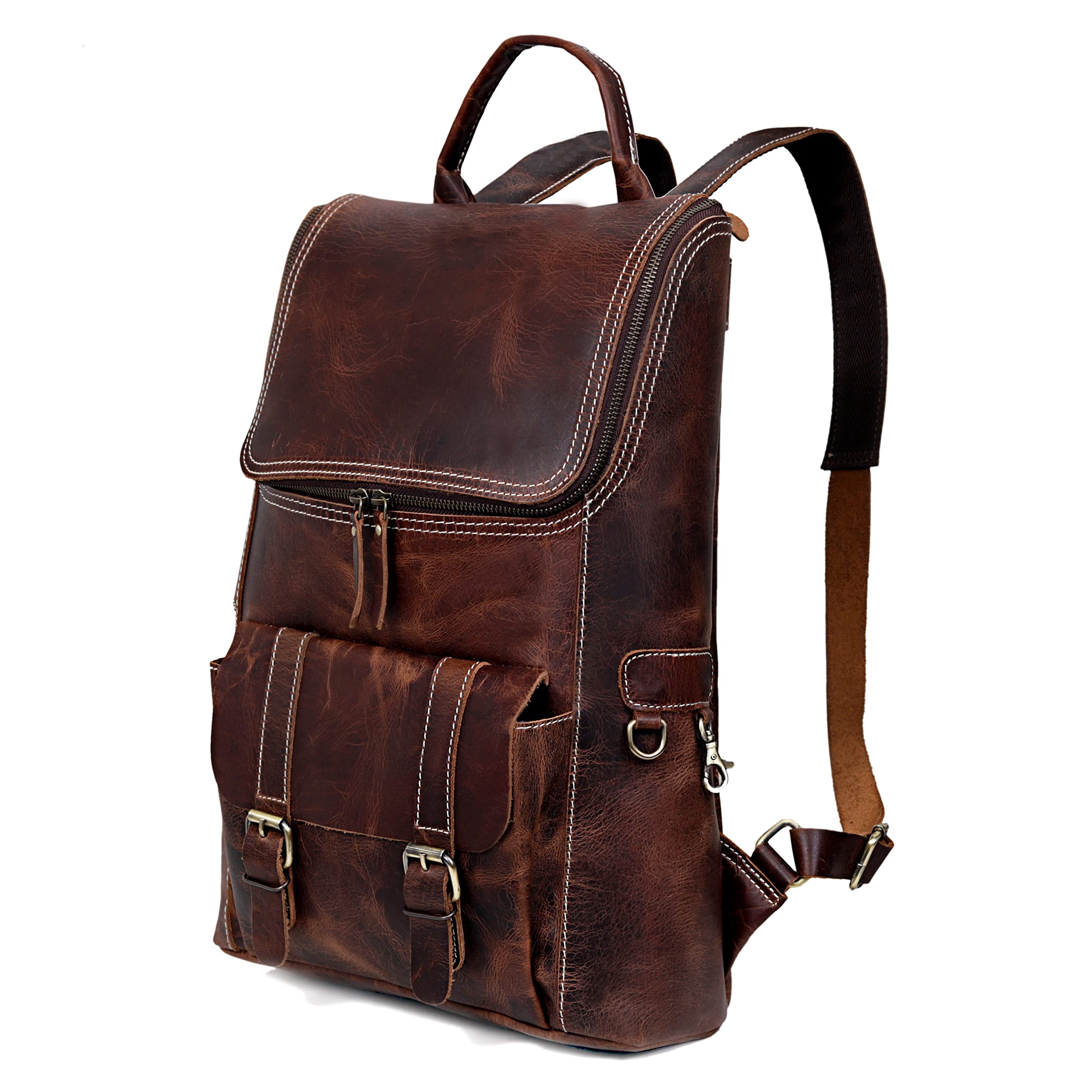 送料無料C CUERO Full Grain Leather Backpack for Men - 17 Inch Laptop Bag - Vintage Travel Rucksack - Casual Daypack for W