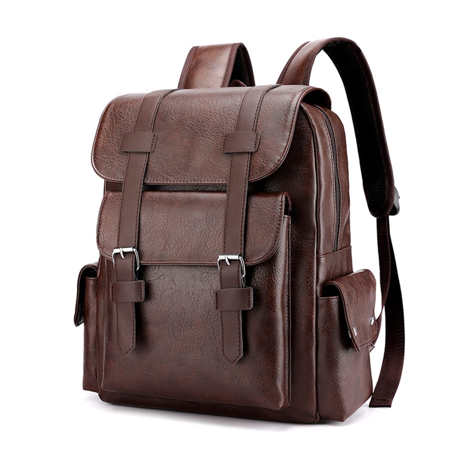 送料無料Leather Shoulder Backpack for Men Retro Large Capacity Casual Business Laptop Bags for Men Fashion Travel Bag Co