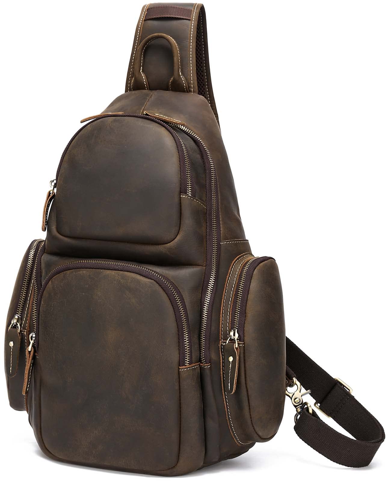 送料無料Taertii Full Grain Genuine Leather Sling Bag Fits 14 inch Laptop Travel Chest Crossbody Shoulder Sling Backpack