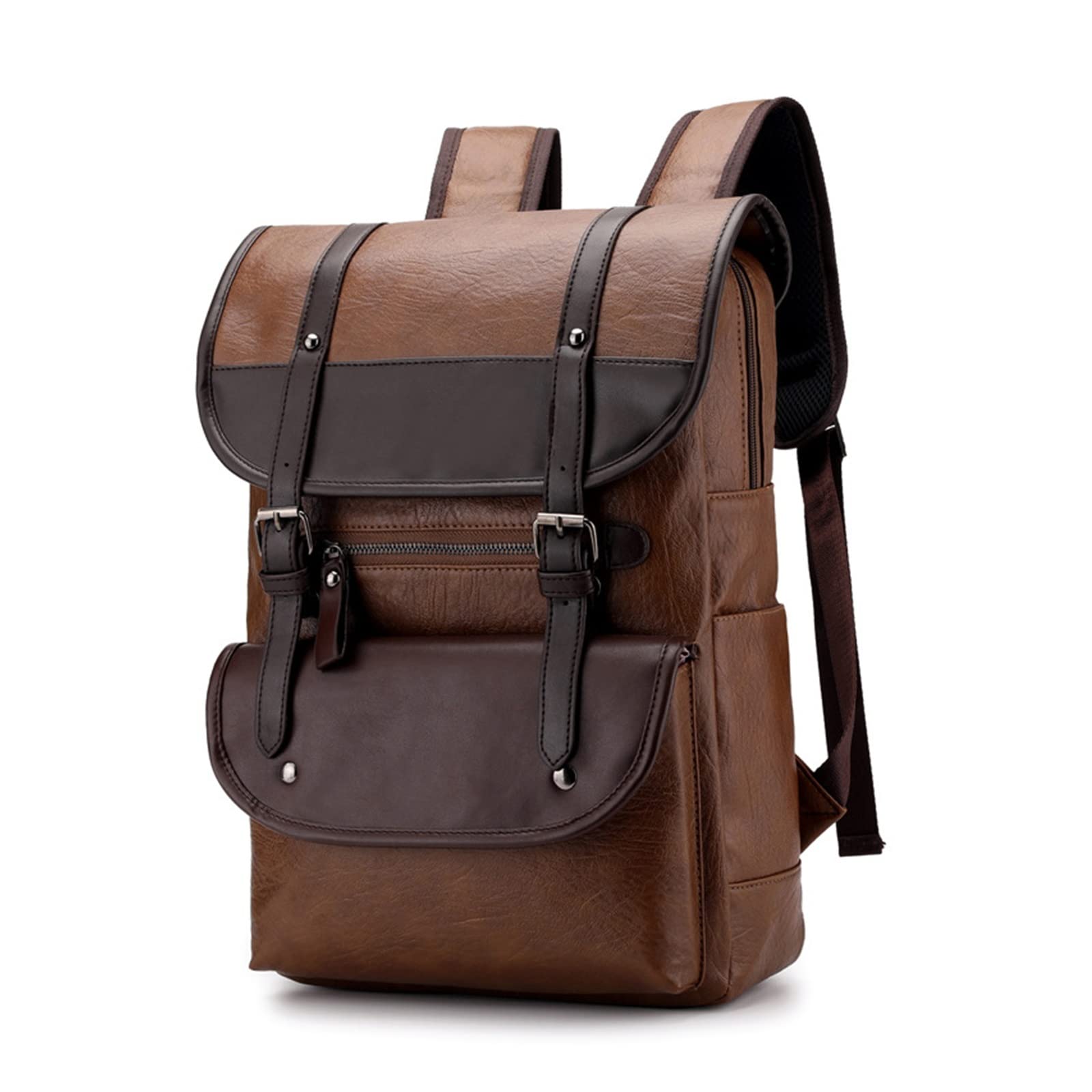 送料無料Vintage Laptop Leather Backpack For Men PU Travel Large Capacity Backpack For Men Color Khaki Size 16 11