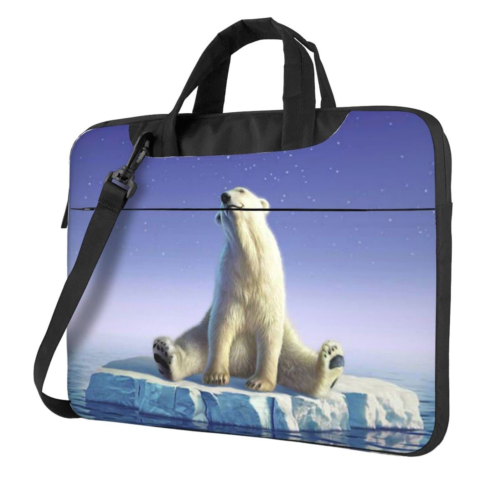送料無料Northern Lights Polar Bear Printing Laptop Shoulder Bag Women Men Work Computer Bag 14 Inch For Business Office