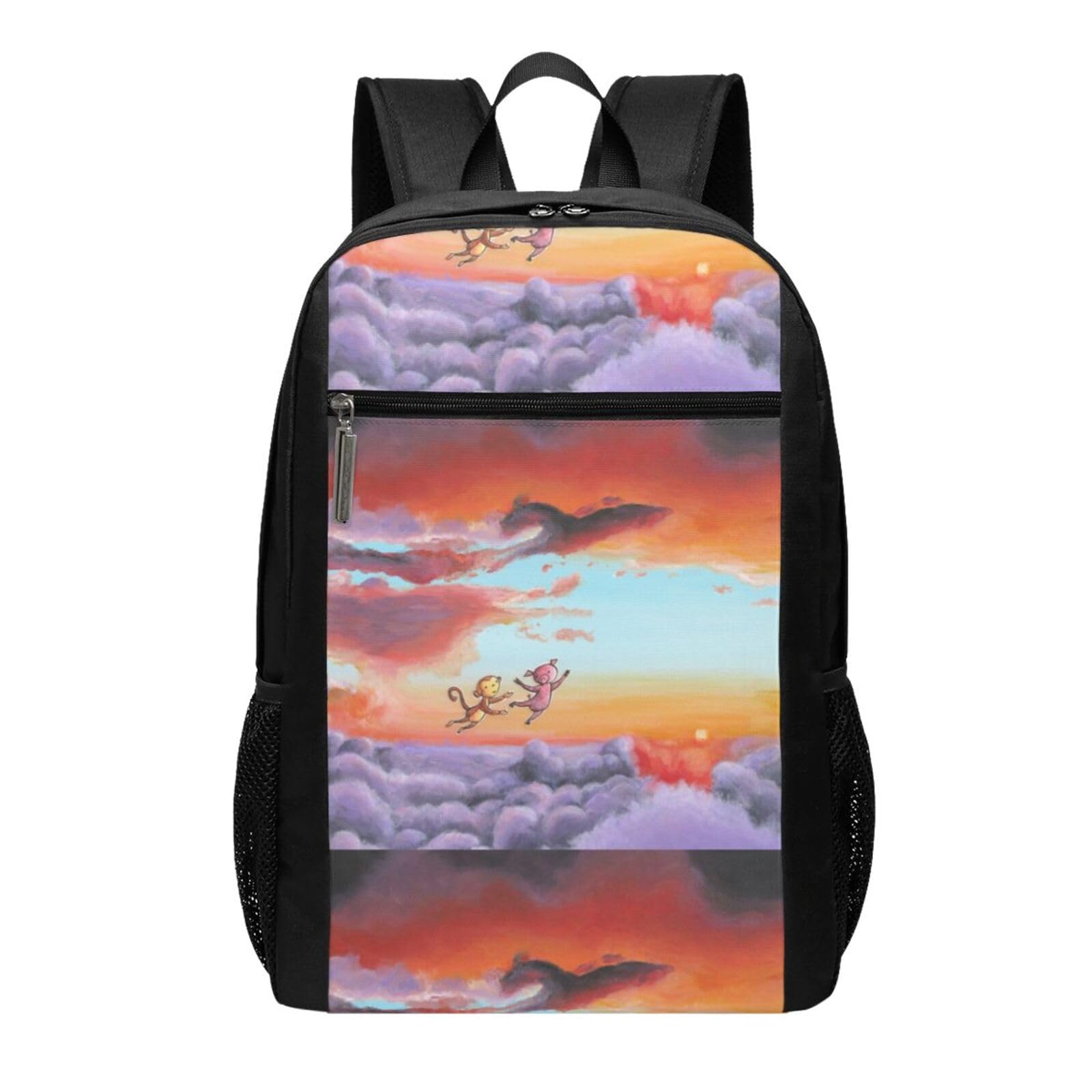 送料無料FURLOU Sky monkey and pig Large Backpack Laptop Casual Travel Daypack Bag for Men Women Lightweight Camping Bag