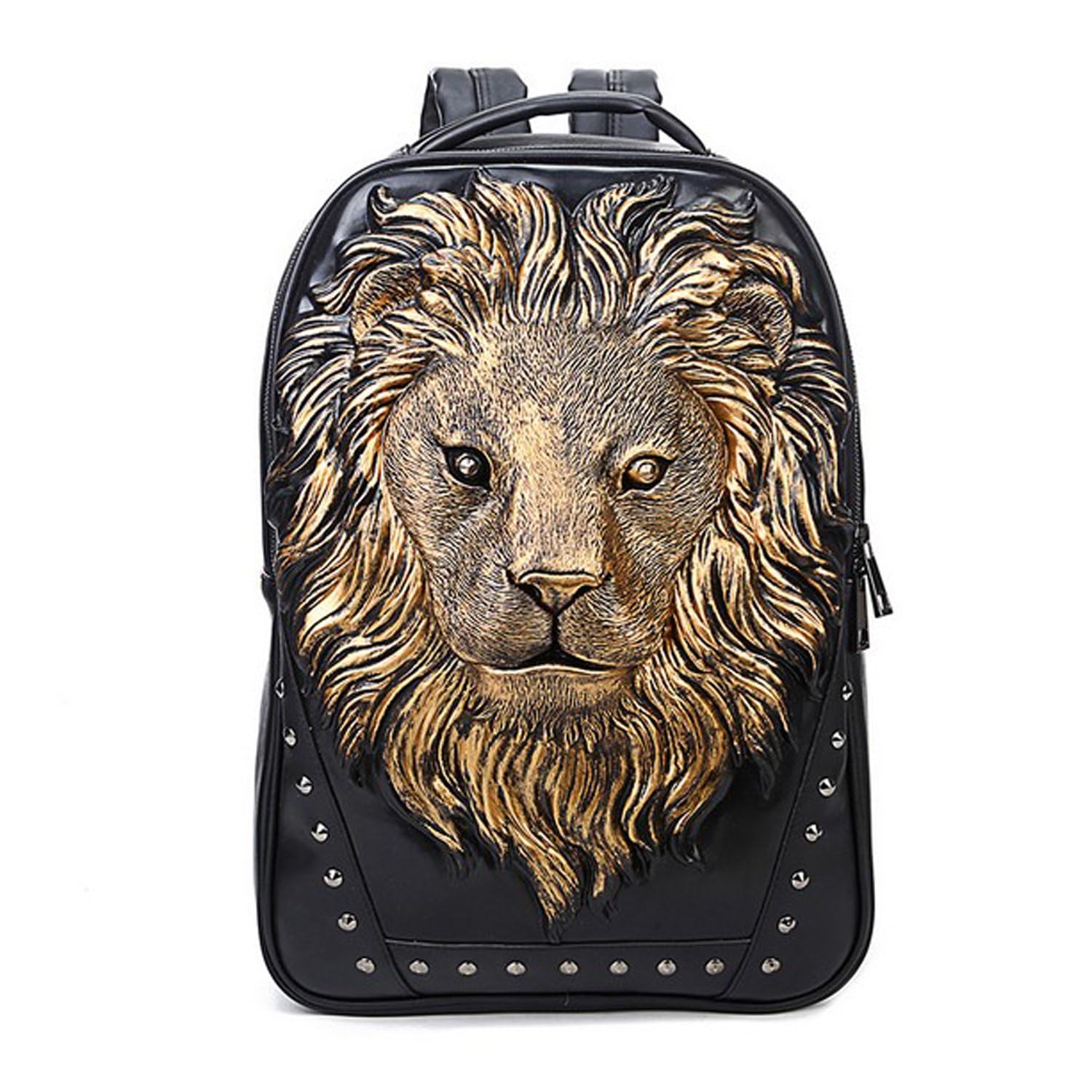 送料無料seamand Personalized 3D Lion PU Leather Casual Laptop Backpack for Men Durable Travel Daypack Gold color並行