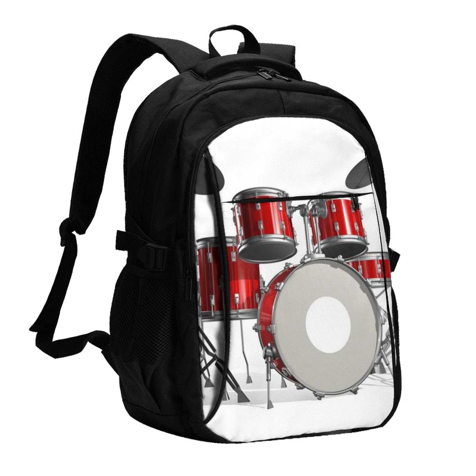 送料無料Cool Drum Set Printed Laptop Backpack For MenCarry On Travel Backpacks With Usb Charging PortPrint Large Casual