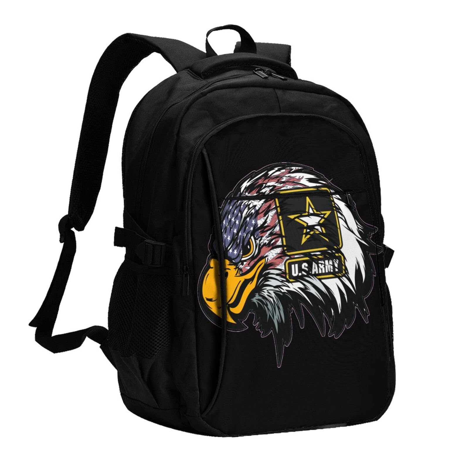 送料無料Us Army Cool American Flag Eagle Printed Laptop Backpack For MenCarry On Travel Backpacks With Usb Charging Port