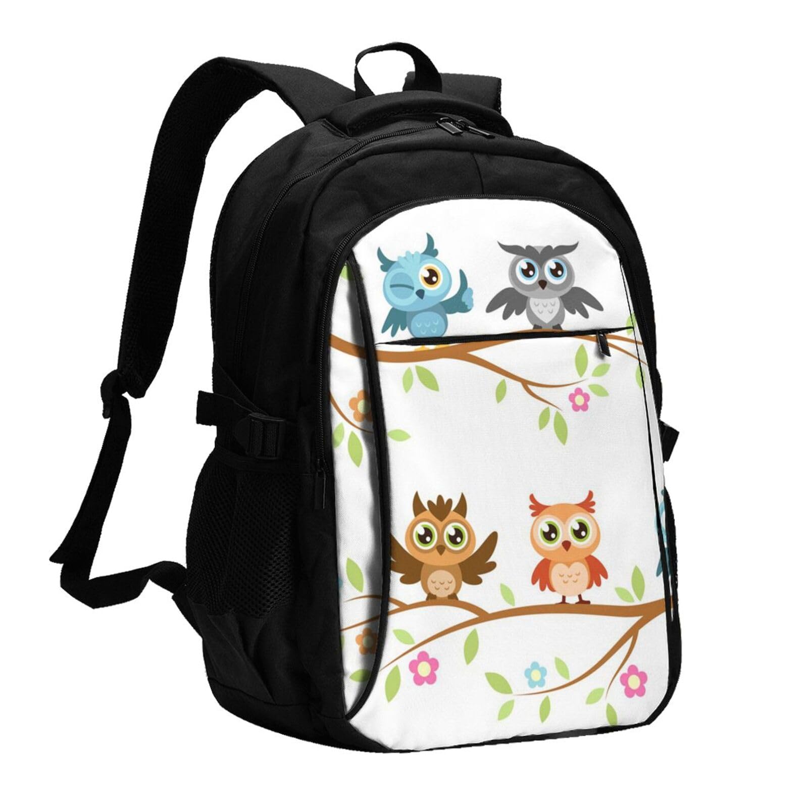 送料無料Owls On A Branch Printed Laptop Backpack For MenCarry On Travel Backpacks With Usb Charging PortPrint Large Cas
