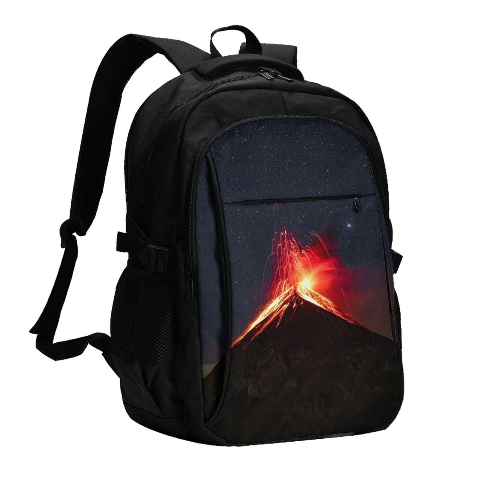 送料無料EVANEM Volcano Erupting At Night Printed Laptop Backpack With Usb Charging Port And Music Jack Travel Backpack Bu
