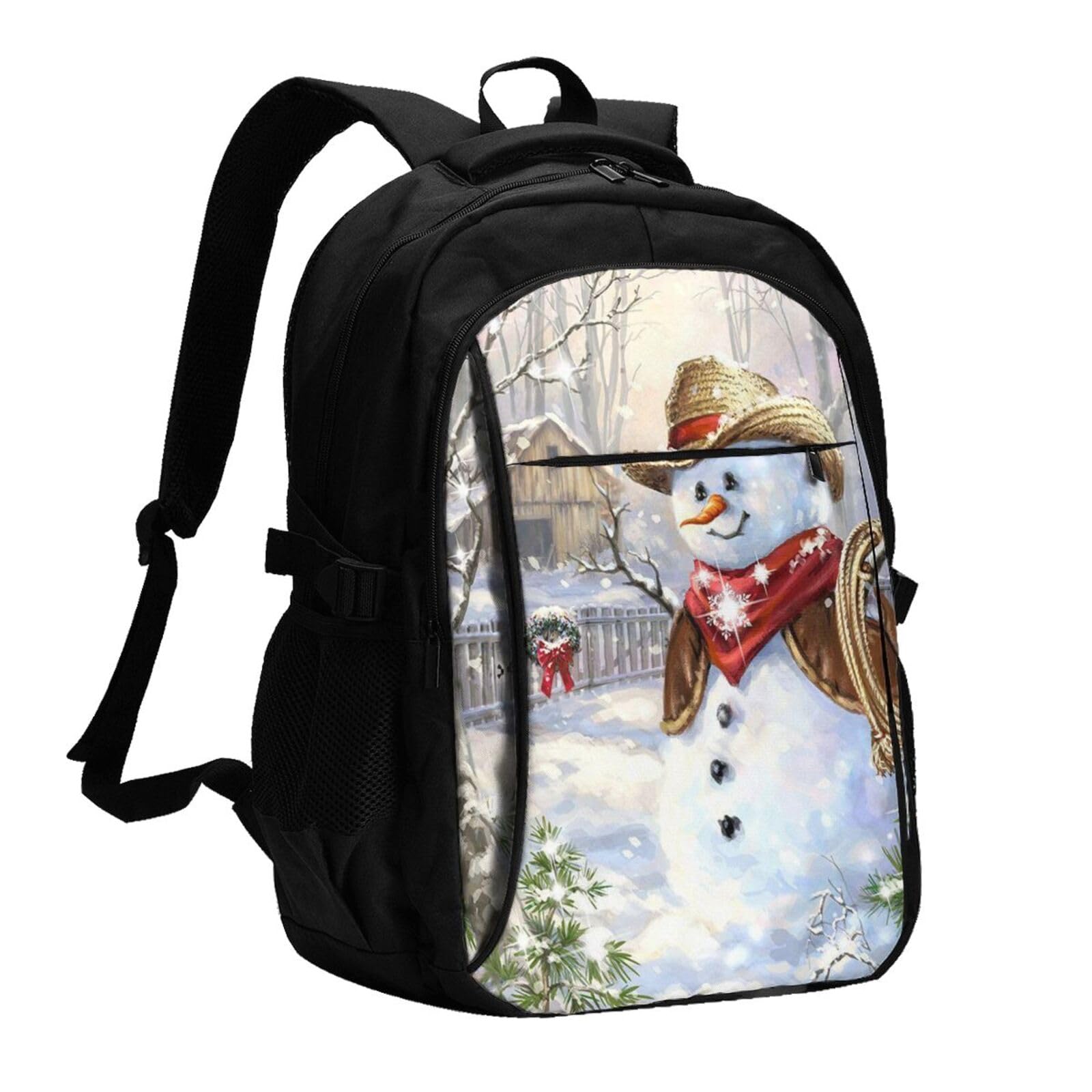 送料無料EVANEM Winter Snowman Printed Laptop Backpack With Usb Charging Port And Music Jack Travel Backpack Business Back