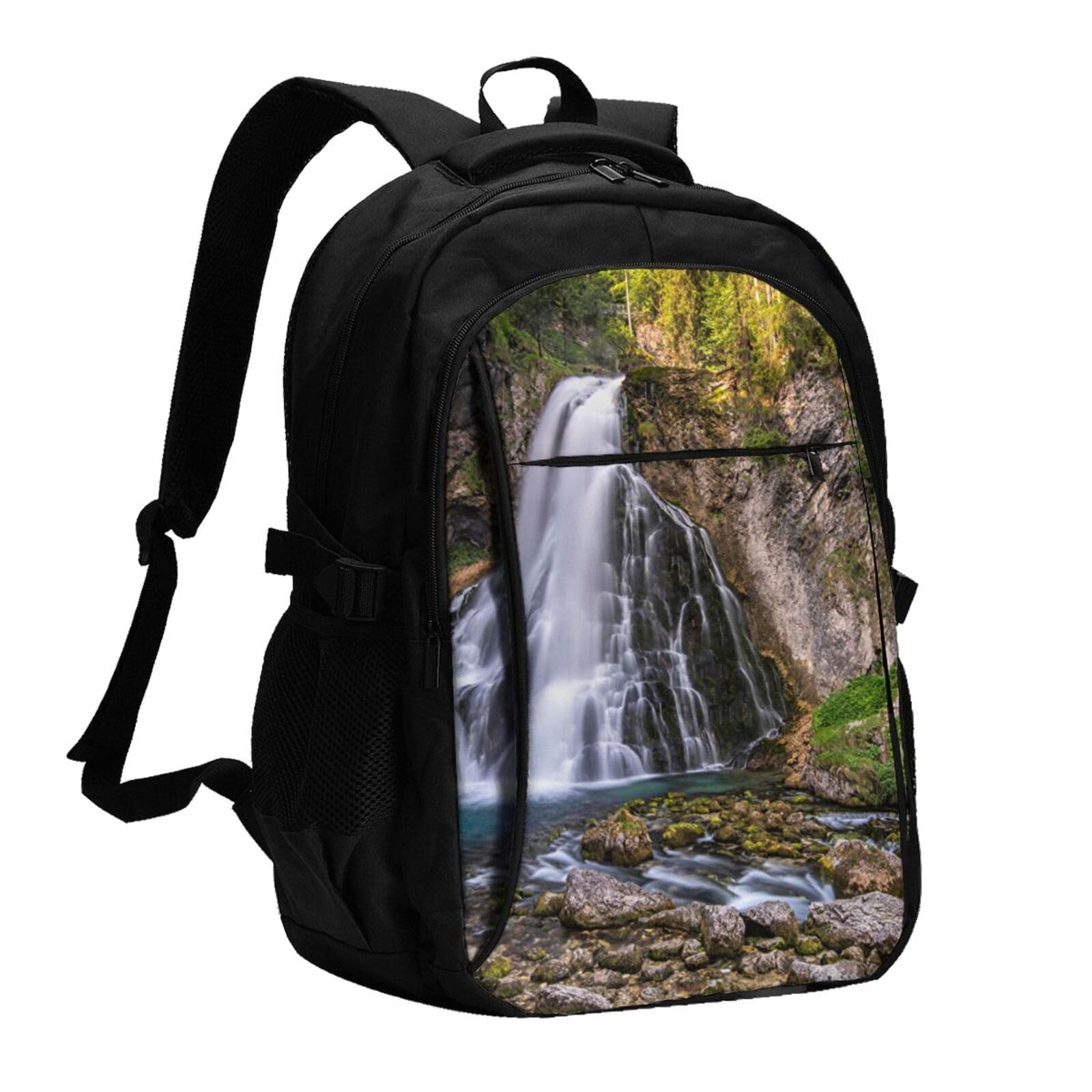 送料無料EVANEM River Goring Waterfall Tree Printed Laptop Backpack With Usb Charging Port And Music Jack Travel Backpack