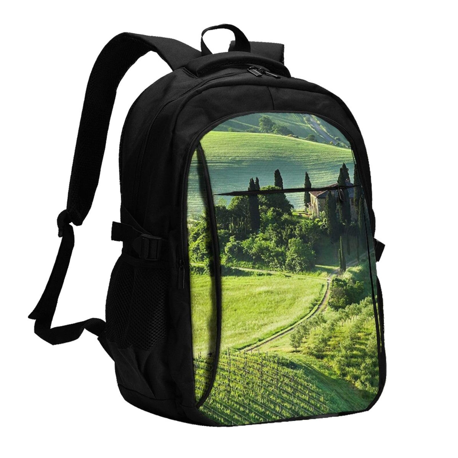 送料無料EVANEM Valley Of Olive Groves Printed Laptop Backpack With Usb Charging Port And Music Jack Travel Backpack Busin