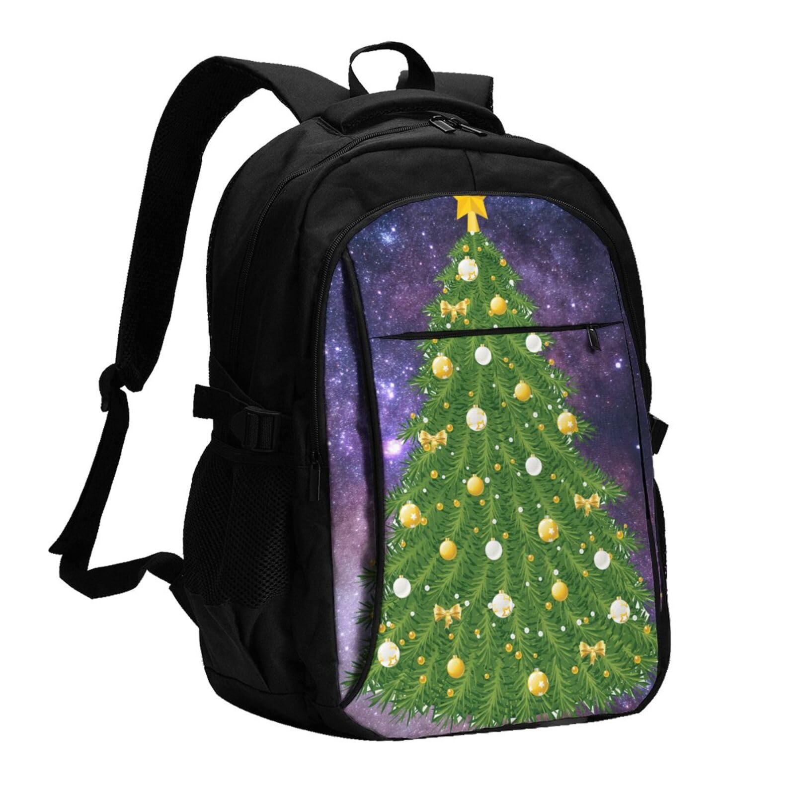 送料無料EVANEM Xmas Green Tree Printed Laptop Backpack With Usb Charging Port And Music Jack Travel Backpack Business Bac