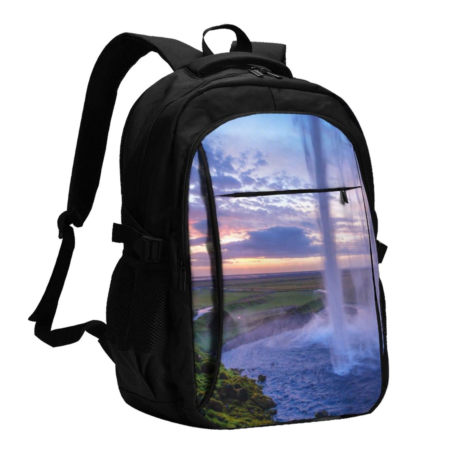 送料無料EVANEM Waterfall Landscape Printed Laptop Backpack With Usb Charging Port And Music Jack Travel Backpack Business
