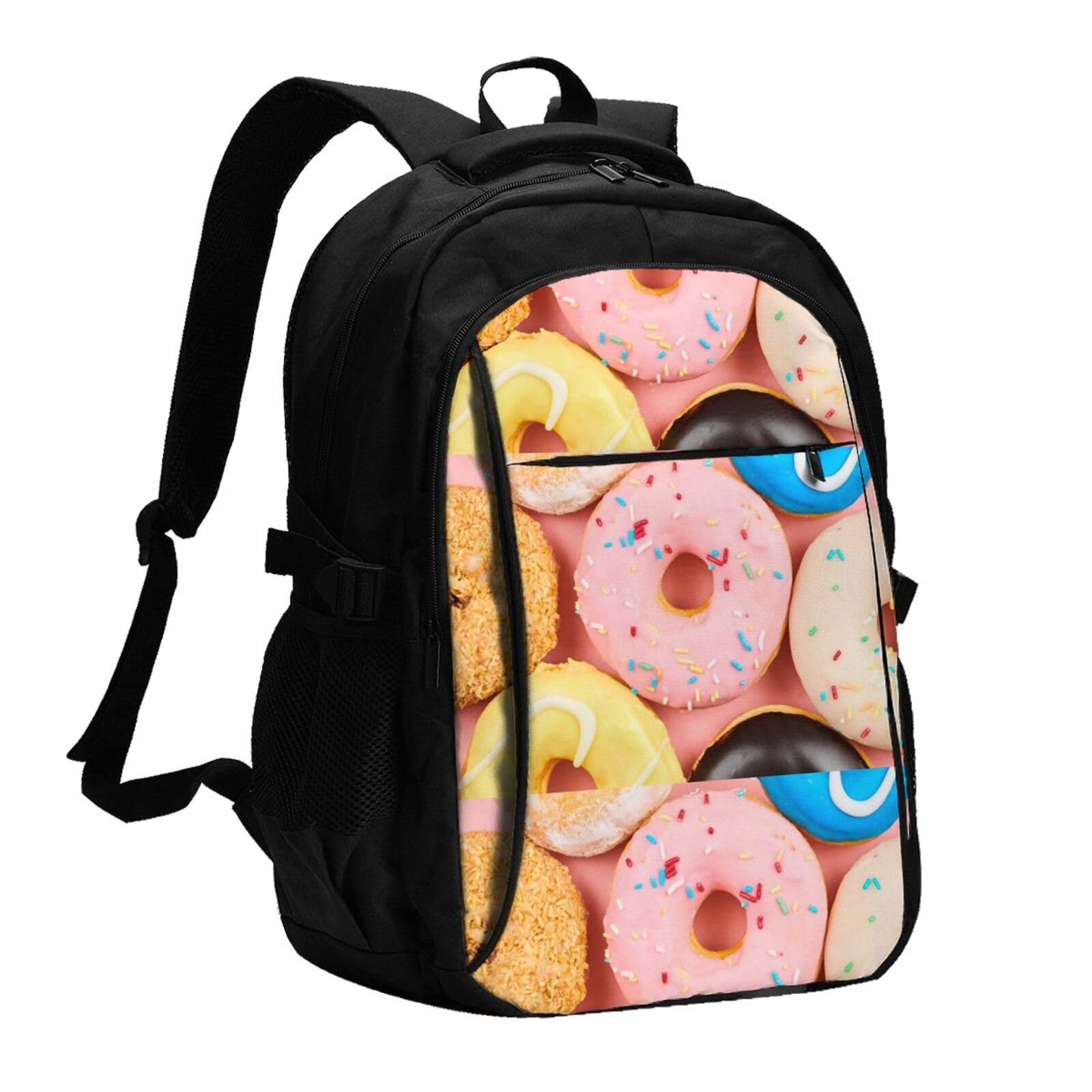 送料無料Pink Donut Printed Laptop Travel Backpack For Men And WomenLightweight Daypack With Usb Charging Port並行輸