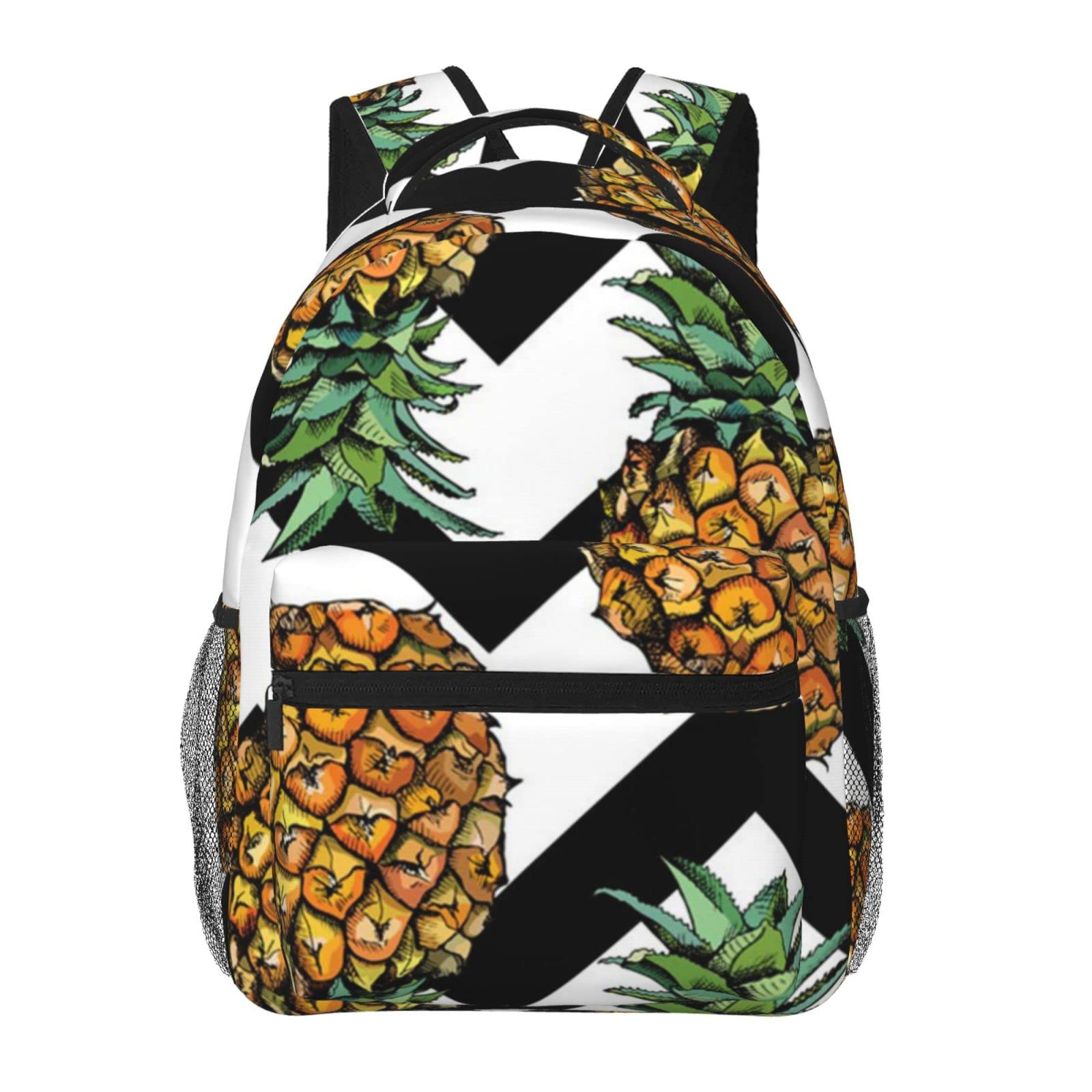送料無料Pineapple With Black And White Striped Printed Laptop Backpack Fashion Lightweight Ergonomic Backpacks Casual Tra