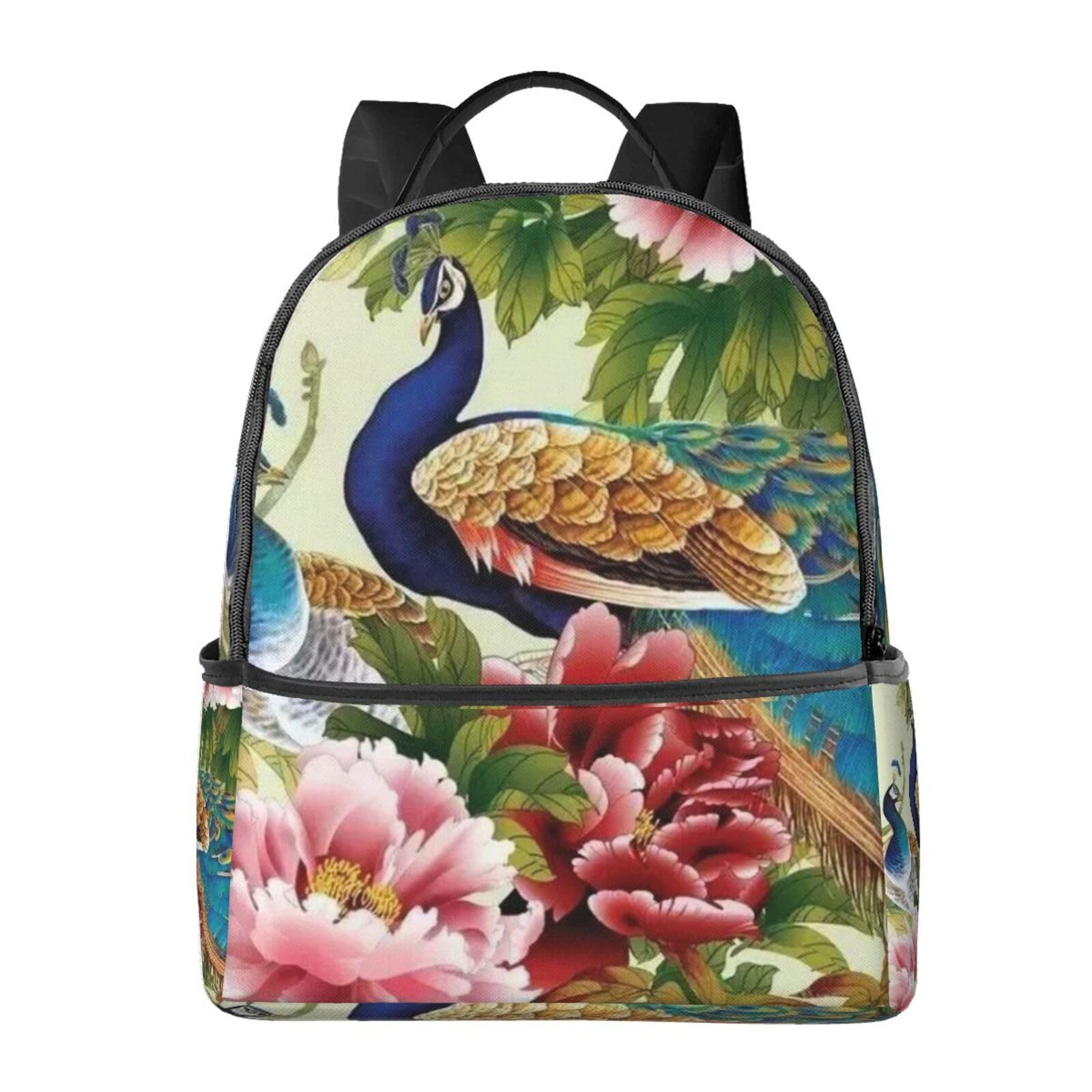 送料無料EVANEM Laptop Backpack Lightweight Travel Backpack Shoulders Bag Peony Peacock Printed For Travel Men Women並行