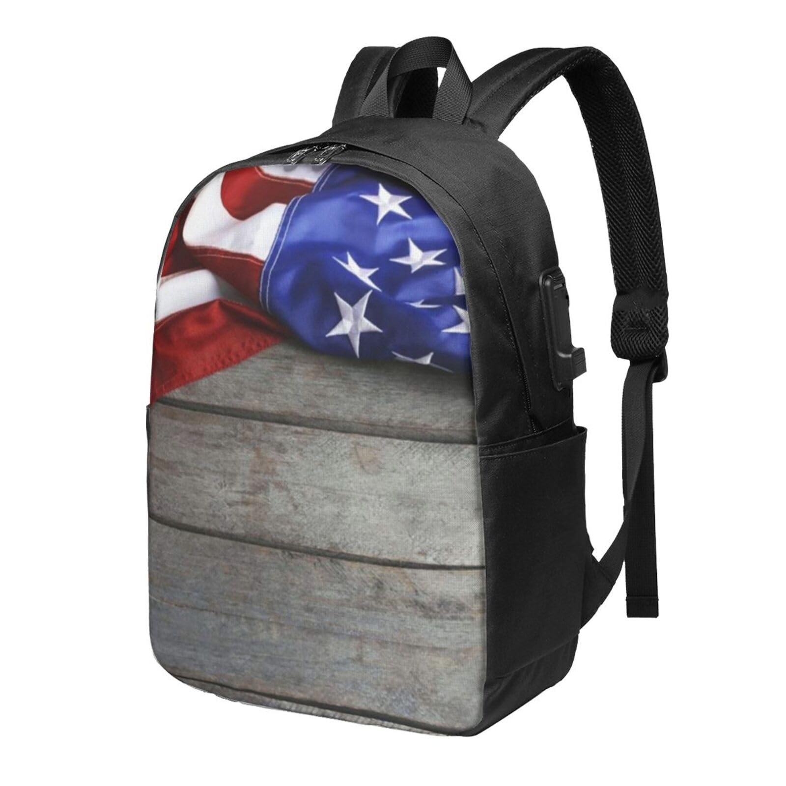 送料無料OUSIKA American Flags Laptop Backpack With Usb Charging Port Water Resistant Casual Daypacks Travel Bag For Men W