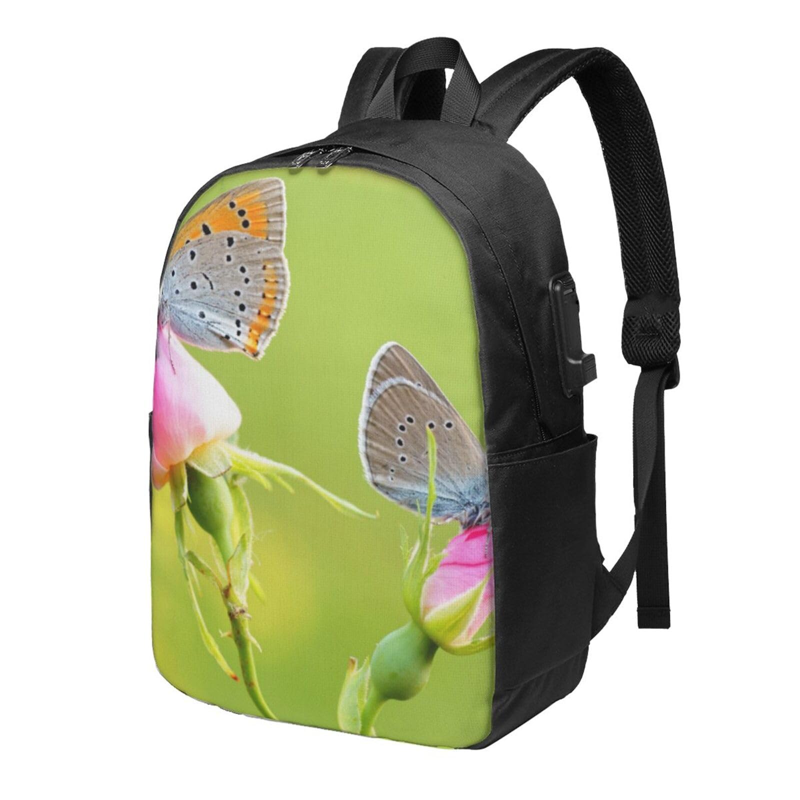 送料無料OUSIKA Two Butterflies Laptop Backpack With Usb Charging Port Water Resistant Casual Daypacks Travel Bag For Men