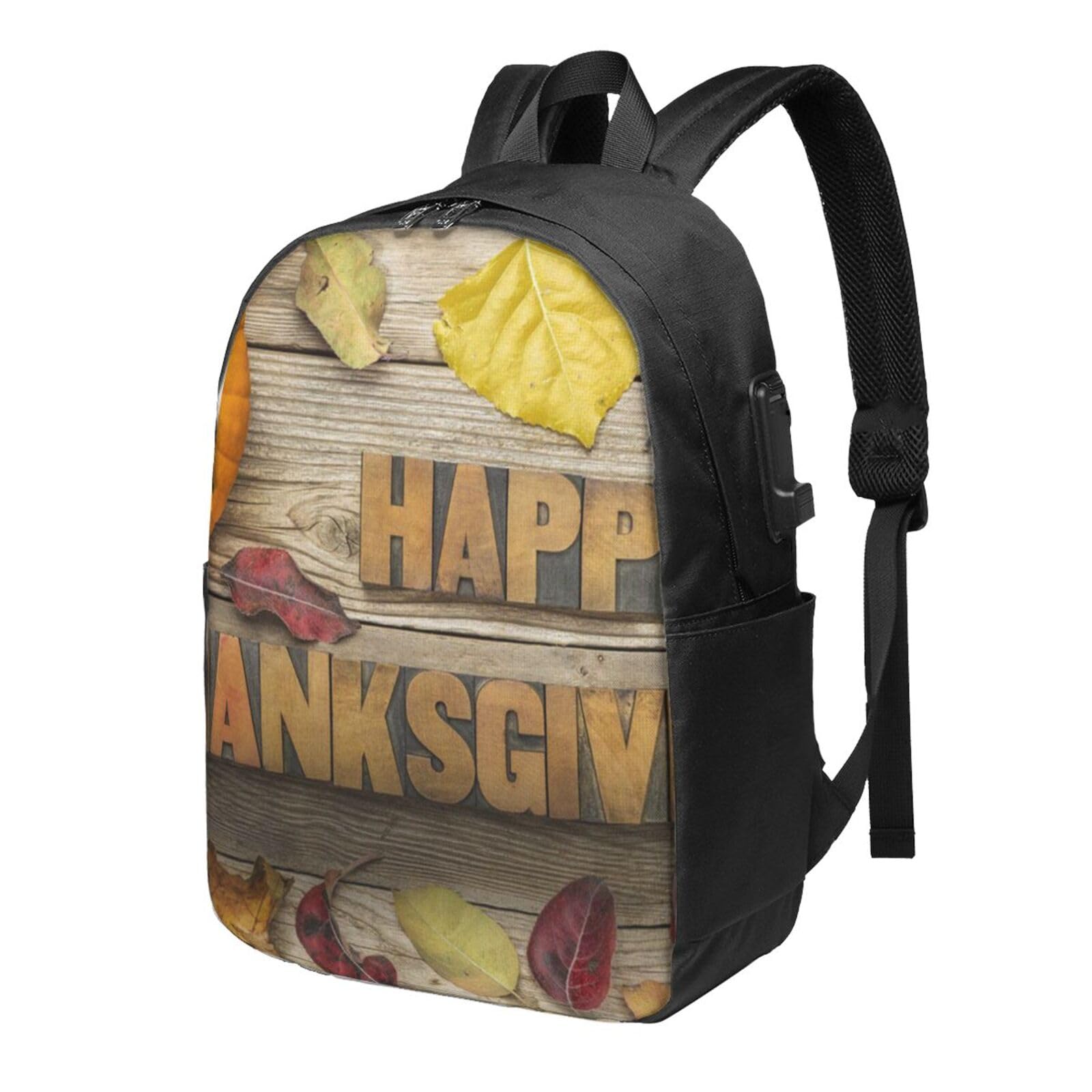 送料無料OUSIKA Pumpkin And Leaves Laptop Backpack With Usb Charging Port Water Resistant Casual Daypacks Travel Bag For M