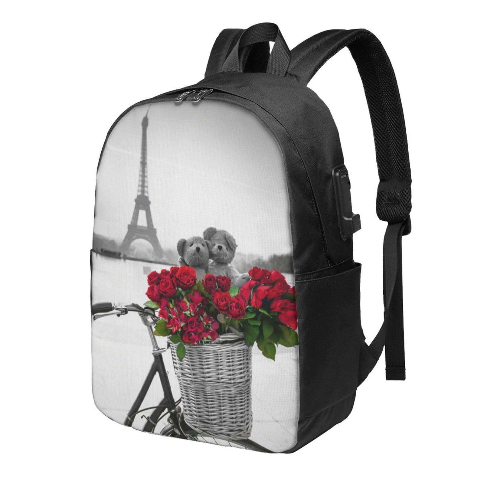 送料無料OUSIKA Romantic Eiffel Tower Laptop Backpack With Usb Charging Port Water Resistant Casual Daypacks Travel Bag Fo