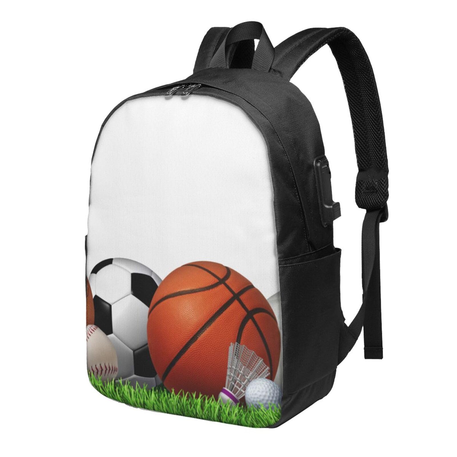 送料無料OUSIKA Sports Balls On The Grass Laptop Backpack With Usb Charging Port Water Resistant Casual Daypacks Travel Ba