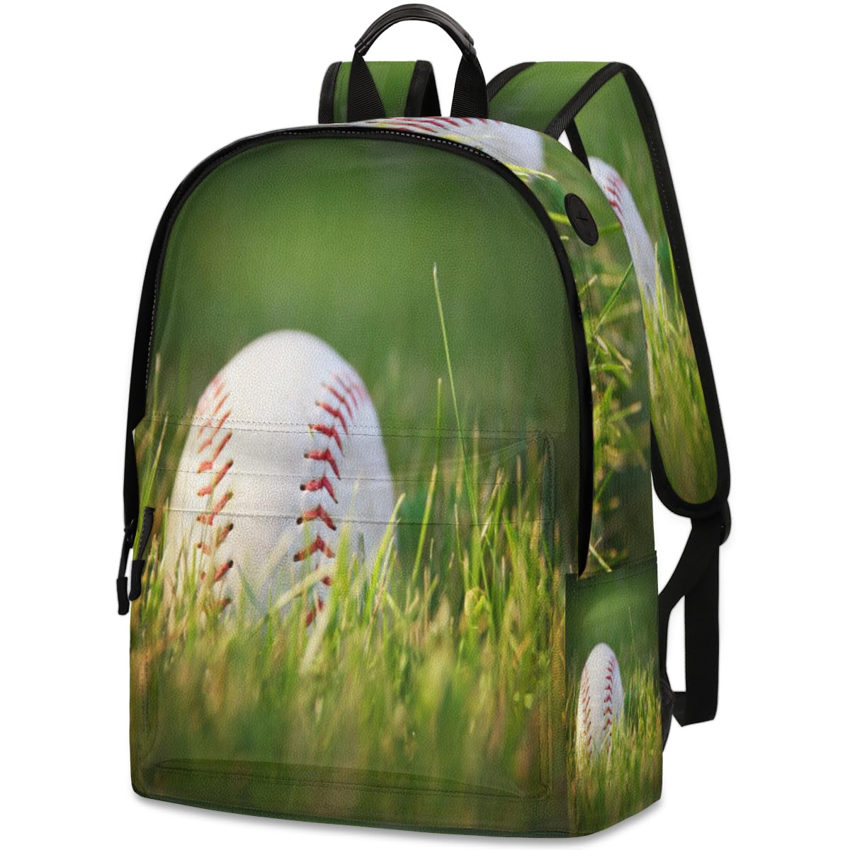 送料無料QsirBC Sports Baseballs Grass Leather Backpack for Women Laptop Backpack Zipper Closure Adjustable Strap Daypack