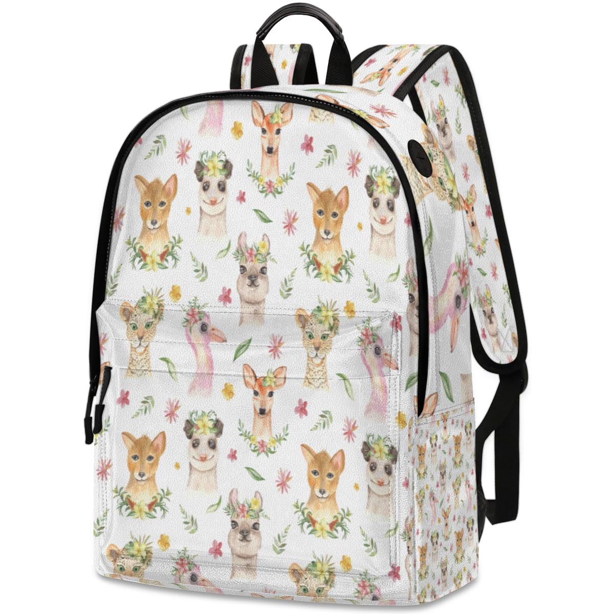 送料無料QsirBC Alpacas Possum Flamingo Leather Backpack for Women Laptop Backpack Zipper Closure Adjustable Strap Daypack
