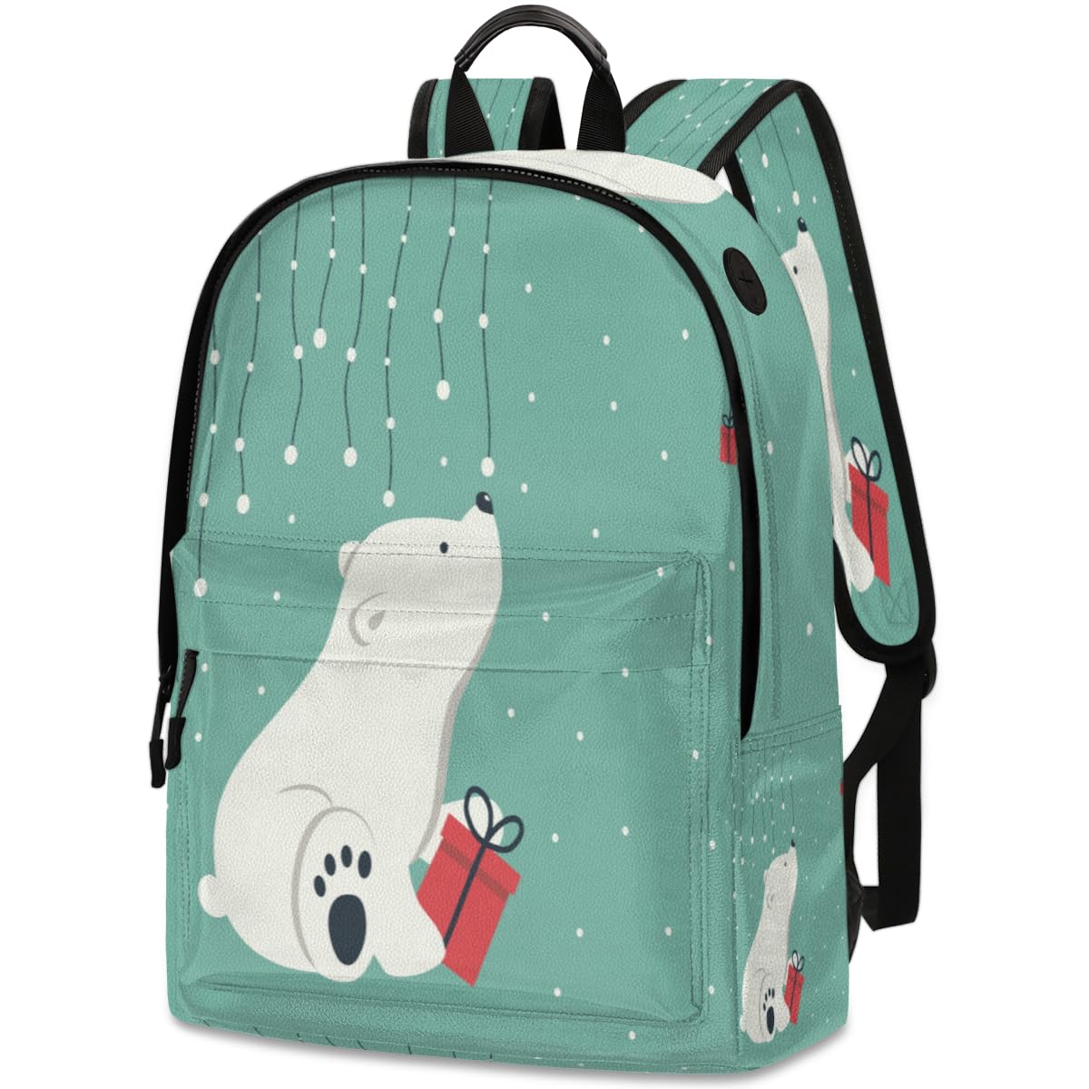 送料無料QsirBC Polar Bear Leather Backpack for Women Laptop Backpack Zipper Closure Adjustable Strap Daypack for Adults M