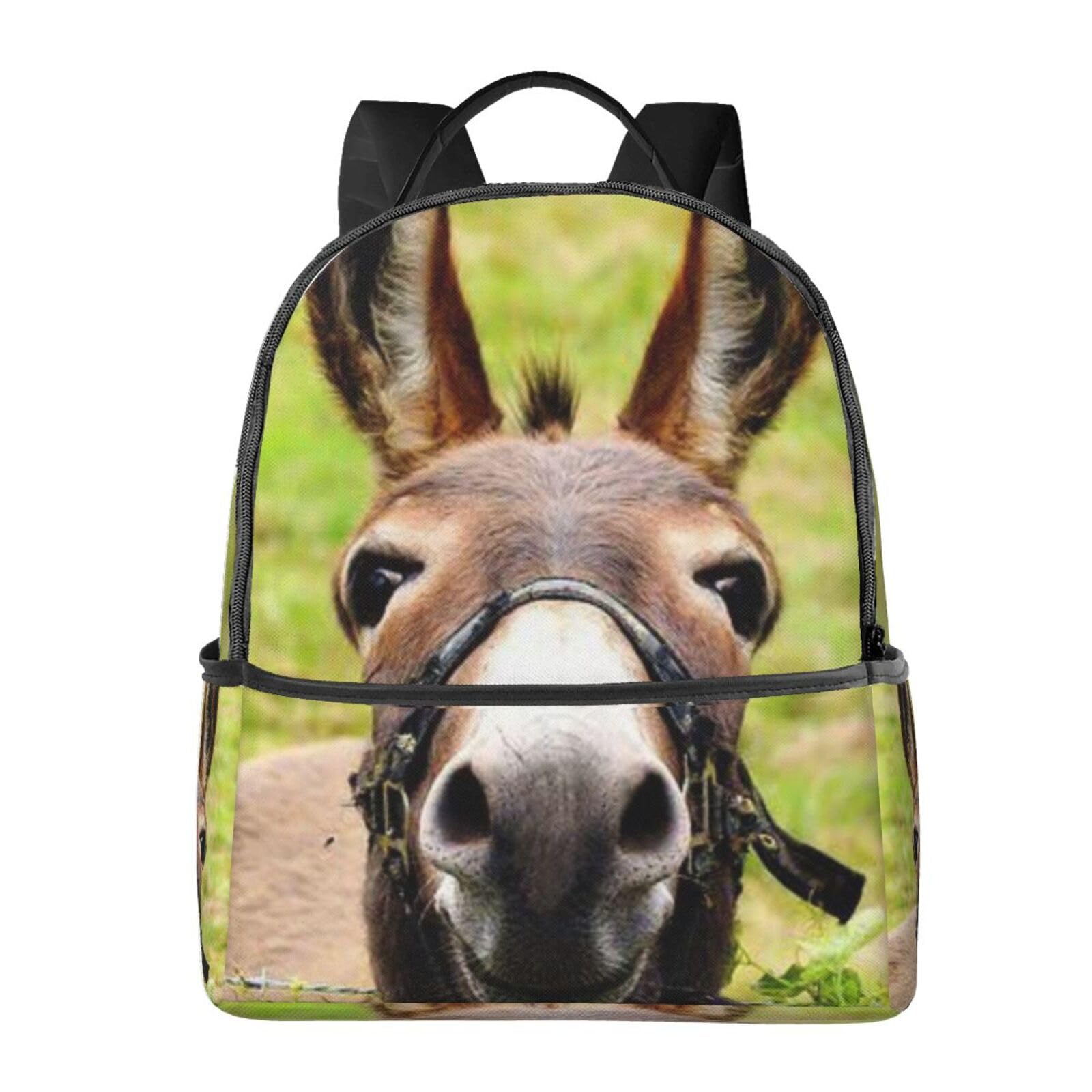 送料無料OPSREY Happy Donkey Print Backpack Laptop Bag Multiple Pockets Casual Travel Shoulder Bag For Men Women並行輸