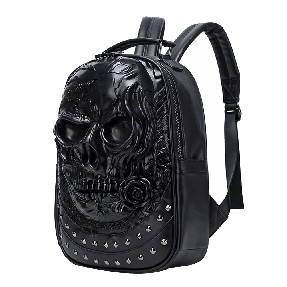 送料無料VALICLUD 3D Skull Backpack for Men Gothic Backpack Pu Leather Horror Backpack Rivet Realistic Skeleton Embossed B