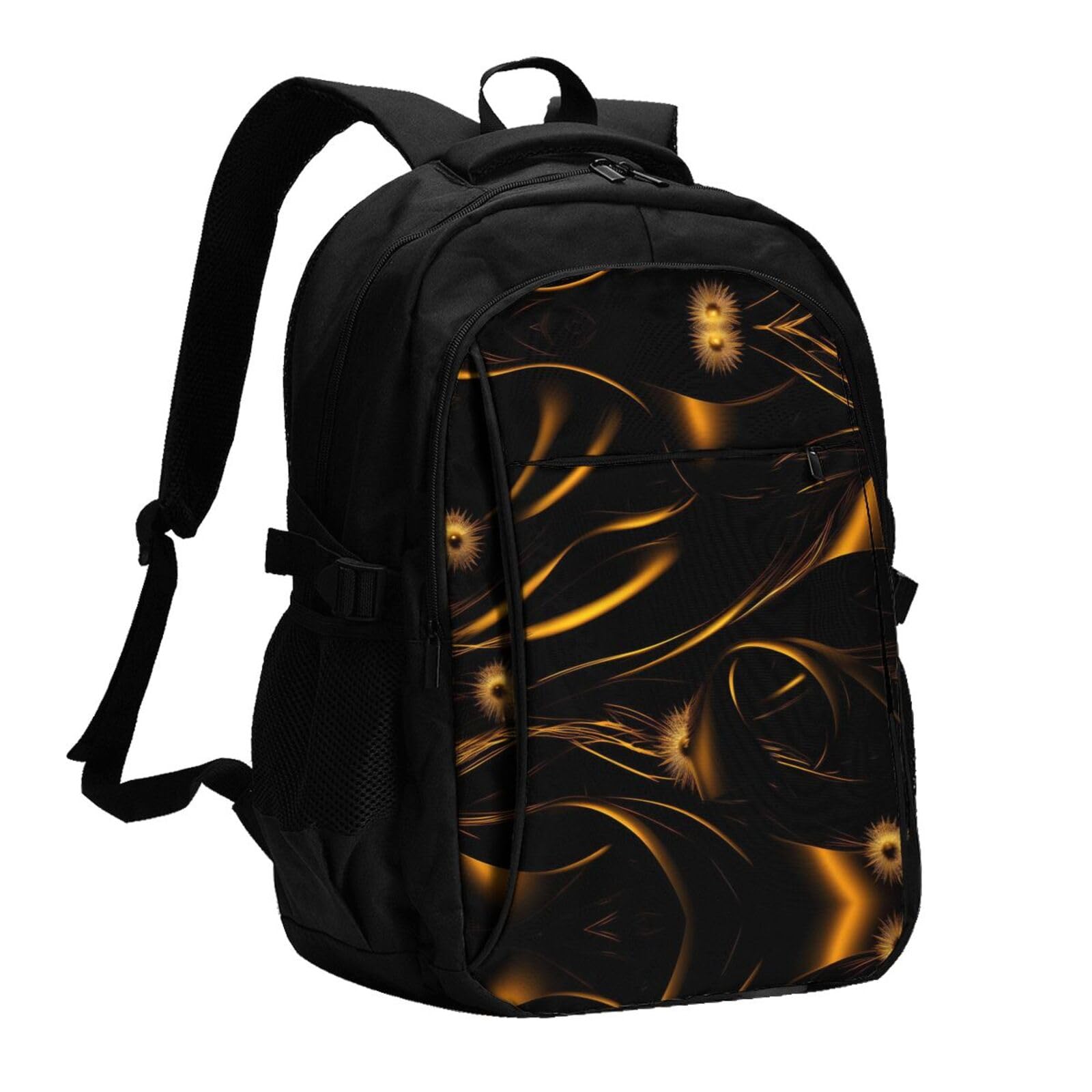 送料無料OdDdot Black And Gold Background Travel Laptop Usb Backpack Water Resistant College Bag Computer Bag Fits 15.6 I