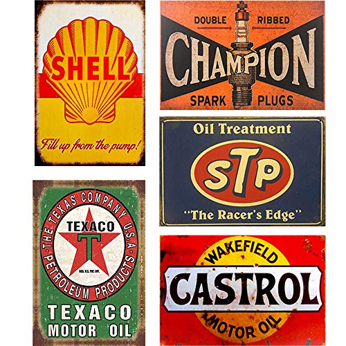 FlowerBeads Retro Tin Signs Vintage Signs Auto Motorcycle Gasoline Garage Home Wall Decoration Metal Plaques - 5PCS 20X30Cm