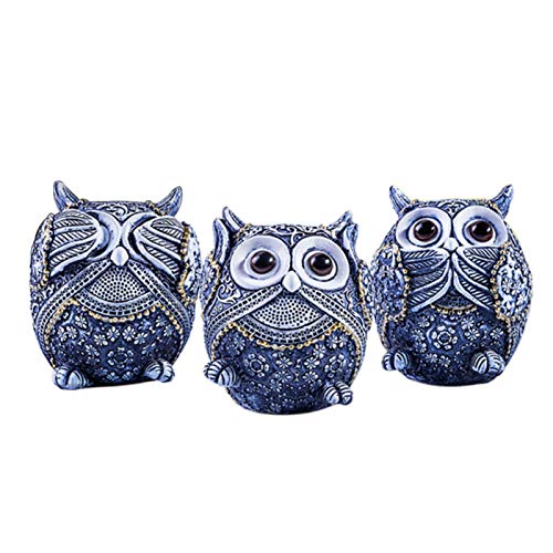 beiyoule Owl Figurine 3 Pieces Animal Miniatures - Mini Crafts Home Decor Retro Style Collection Ceramic Art Living Room Gift