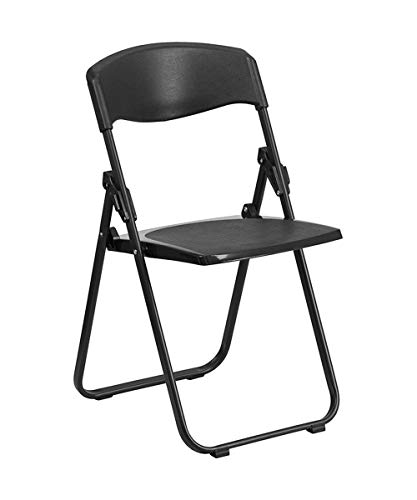 新品Flash Furniture HERCULES Series 500 lb Capacity Heavy Duty Black Plastic Folding Chair with Built-in Ganging Brackets