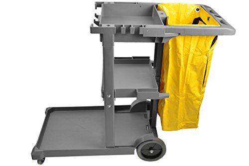 新品Janico 1050 Janitor Cart Commercial Housekeeping Utility Cart with 3 Shelfs 25 Gallon Zippered Yellow Vinyl Bag Grey