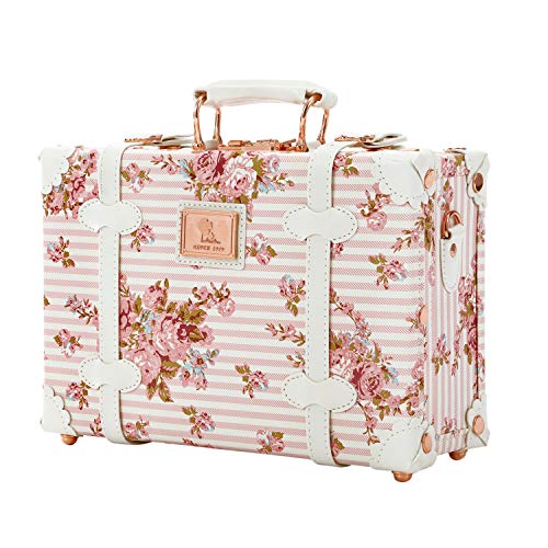 新品Unitravel ビンテージ スーツケース PUレザー 小さな花柄ボックス ストラップ付き キャリー