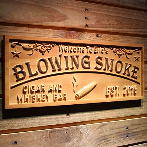 新品AdvPro木製カスタムwpa0407Blowing煙名Personalized Cigar ウイスキーバー木製Engraved Wooden Sign Large