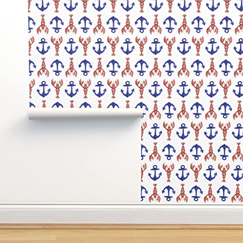 新品Removable Wallpaper 12ft x 2ft - Lobster Anchors Anchor Sketch Animals Ocean Water Sea Nautical Pen Custom Pre-Pasted W