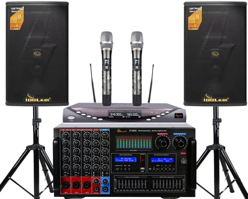 新品IDOLmain 8000W Mixing Amp WDigital Optical Input 4000W Loudspeakers Dual High-Tech Wireless Mics Home Karaoke Syste