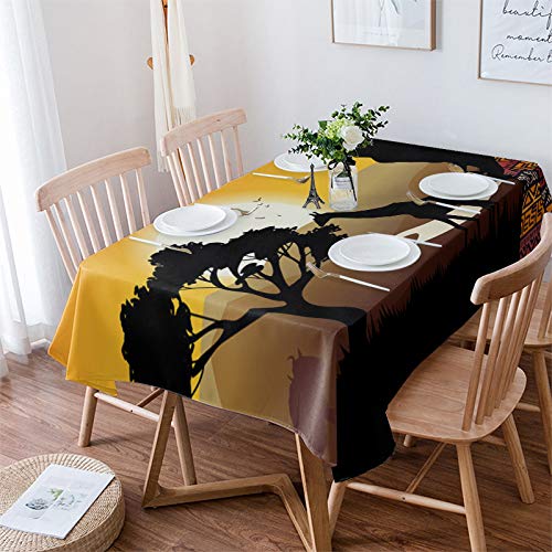 新品Fangship IndoorOutdoor Spillproof Tablecloth 54x120 inch African Black Art Lady Giraffe Nature Table Cloth for Square