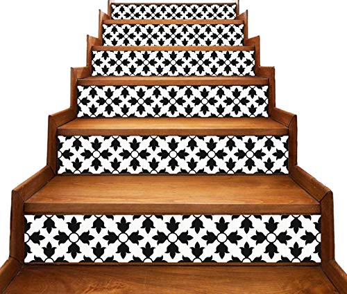 新品InfiniteDots Peel and Stick Stair Riser Decals - Spanish Tile Look - Decorative Vinyl Strips - Pack of 6 Strips Step H