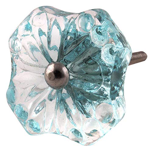 新品IndianShelf 14 Piece Vocalforlocal Handmade Turquoise Glass Flower Dresser Pulls Drawer Cabinet Wardrobe Door Knobs Kit