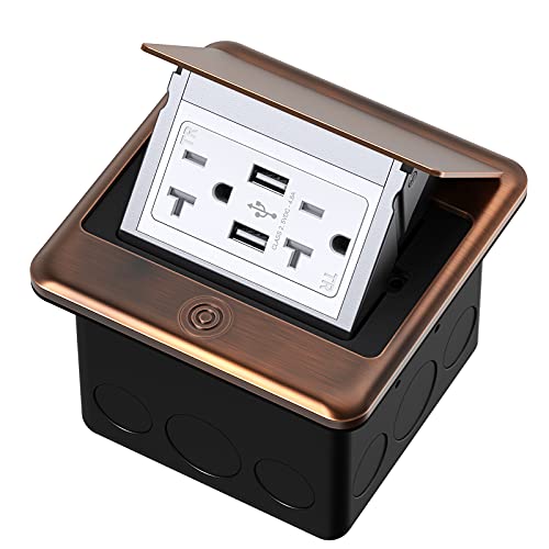 新品KYHSHJ 48A USB Chargers Pop Up Floor Waterproof Electrical Outlet Receptacle Stainless Steel Box Bronze
