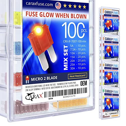 新品CARAX Glow Fuse Premium Fuse Micro 2 Blade APTATR 100 pcs Assortment Kit Glow When Blown LED Automotive F
