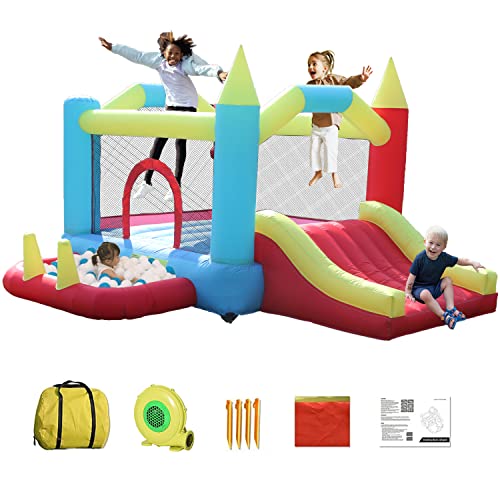 新品Bouncy Castles with Slide for Children JOOLOOG Kids Inflatable Bounce House with Ball PitPool and Basketball Hoop Ai
