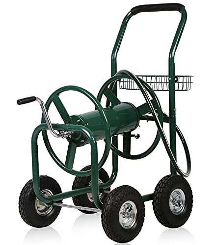 新品Dkeli Hose Reel Cart Garden Hose Carts with Wheels Heavy Duty Portable Water Hose Cart 4 Wheels Outdoor Yard Lawn Plant