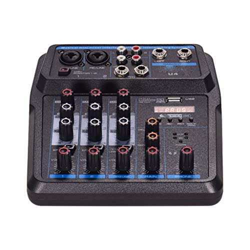 新品JUTHF U4 Portable 4 Channels Audio Mixer BT USB Mixing Console with Sound Card Built-in 48V Phantom