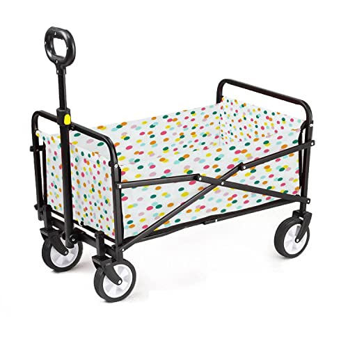 新品Collapsible Wagon Cart Polka dot Graphic for Fabric Print Foldable Utility Wagon Large Capacity Garden Cart with Push B