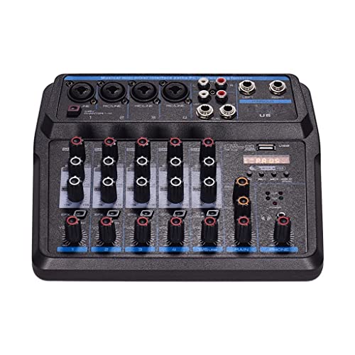 新品JUTHF U6 Musical Mini Mixer 6 Channels Audio Mixers BT USB Mixing Console with Sound Card Built-in 48V Phantom