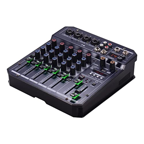 新品JUTHF T6 Portable 6-Channel Sound Card Mixing Console Audio Mixer Built-in 16 DSP 48V Phantom Power Supports BT Connect