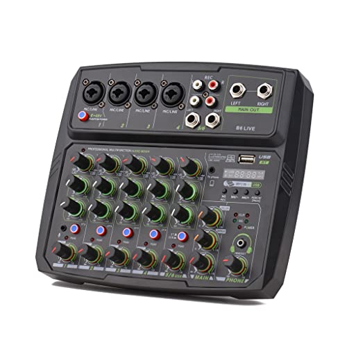 新品TWDYC 6-Channel Audio Mixer Mixing Console LED Screen Built-in Soundcard BT Connection with 2-Band EQ Gain Delay Contro